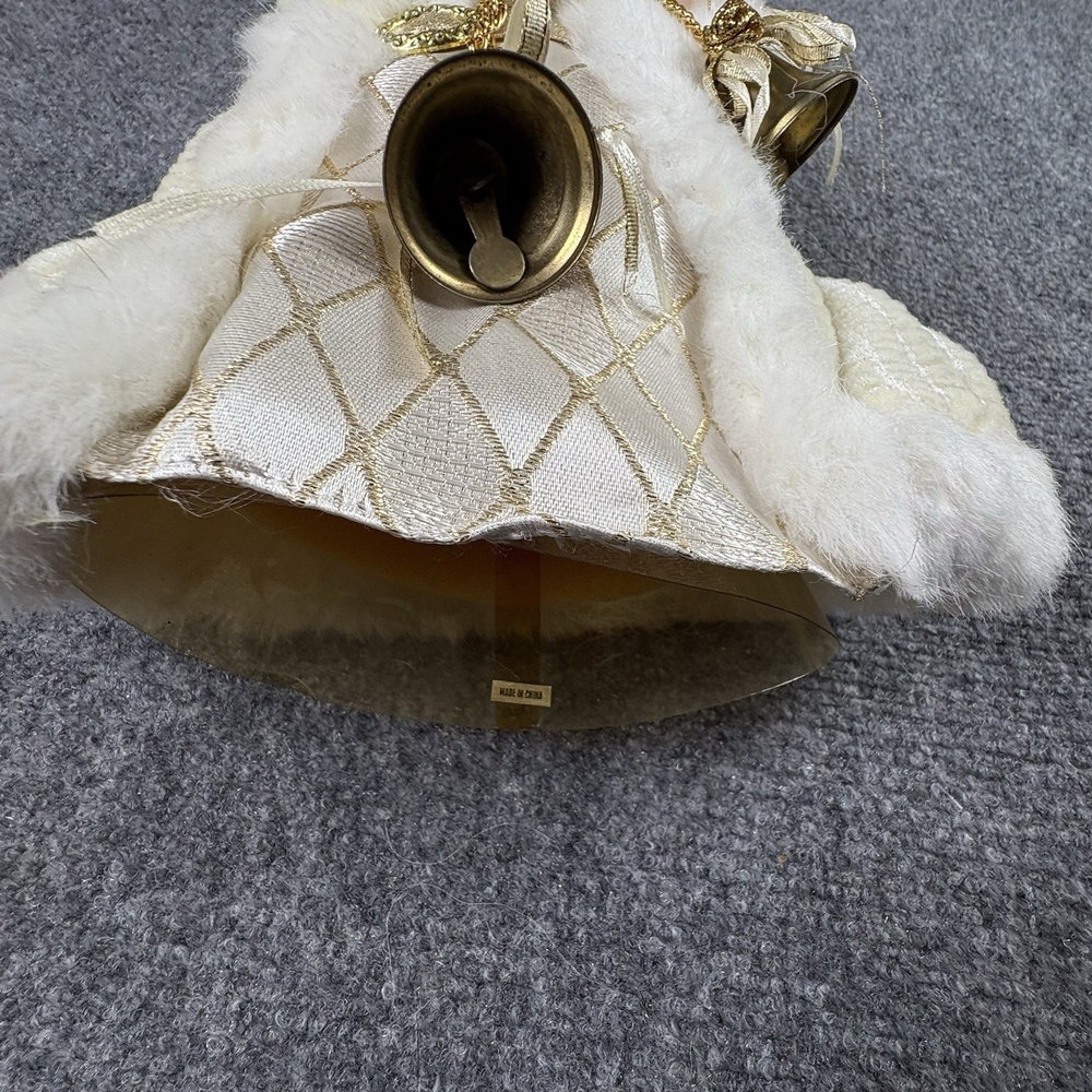 Vintage Y2K Santa Claus Christmas Figure or Tree Topper 12 White Gold Bells 90s - Picture 11 of 11